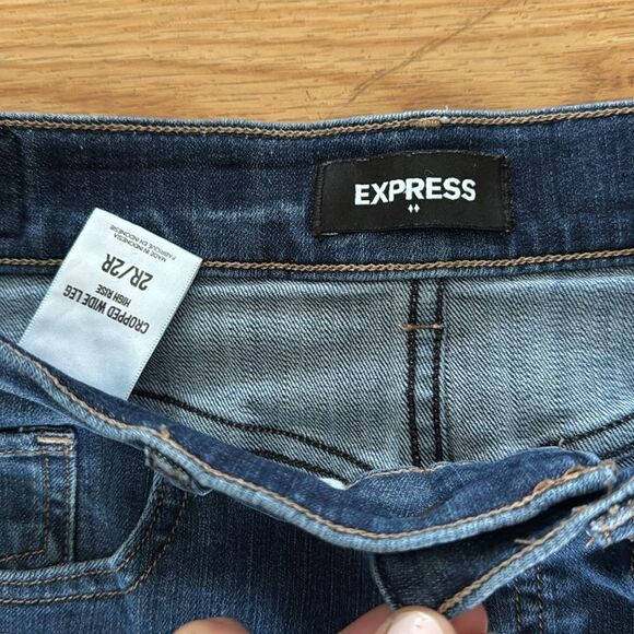 Express Womens Cropped Wide Legs Denim Jeans 2 Blue Classic Casual Everyday - Picture 4 of 6